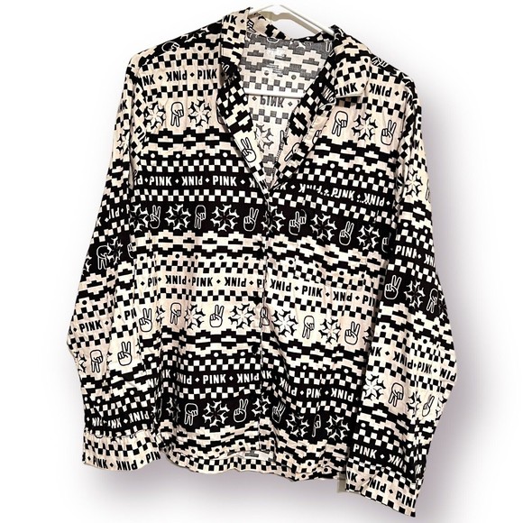 Victorias Secret Pink Other - Victorias Secret Pink Womens Pajama Top Medium Black White Peace Sign Motif NWOT